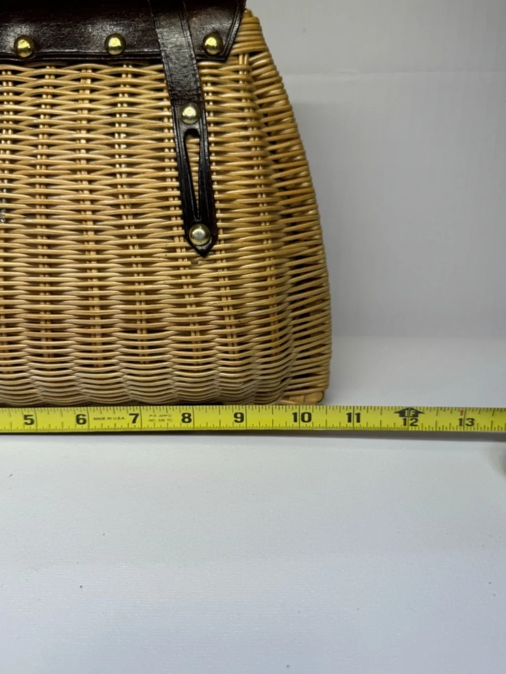 Vintage Mr. Jonas Wicker Basket Handbag Brown Leather Trim Top Handle Purse